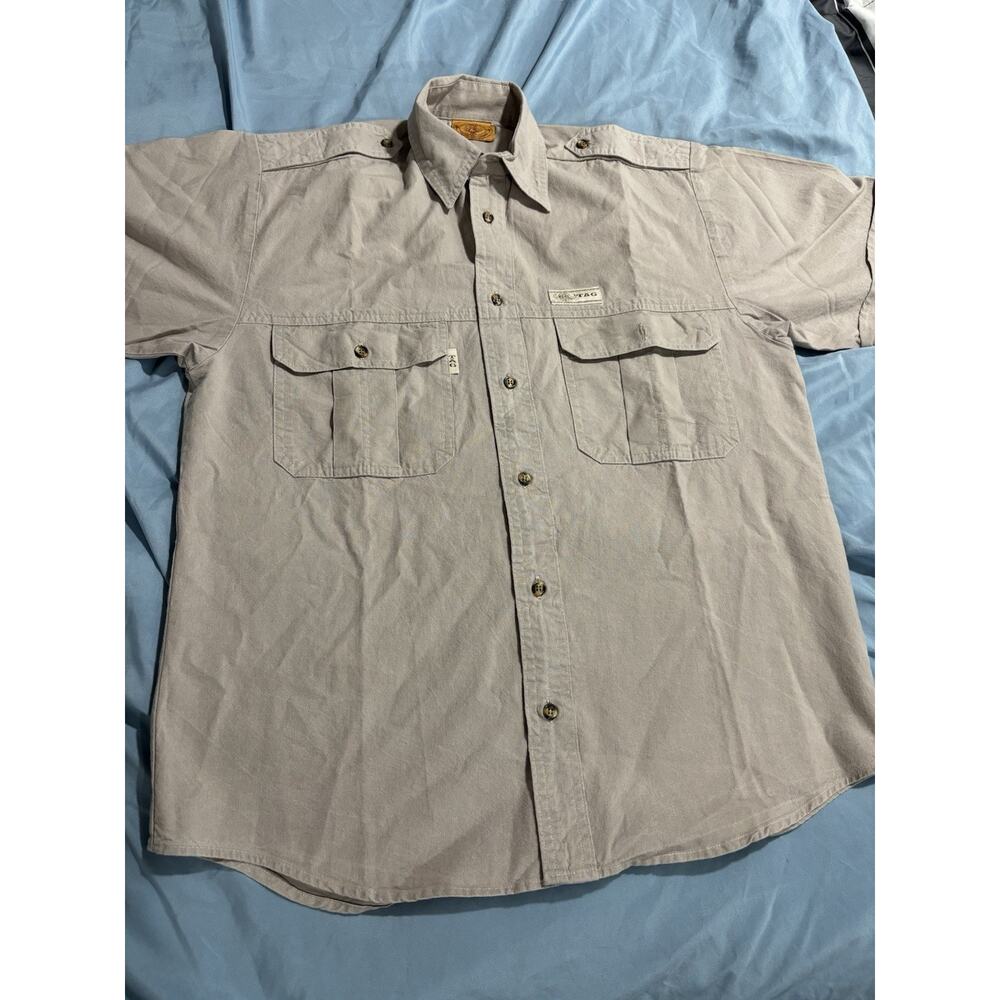 Tag Safari Travel Clothing Tan Short Sleeve Button Down Shirt Men’s Size Small